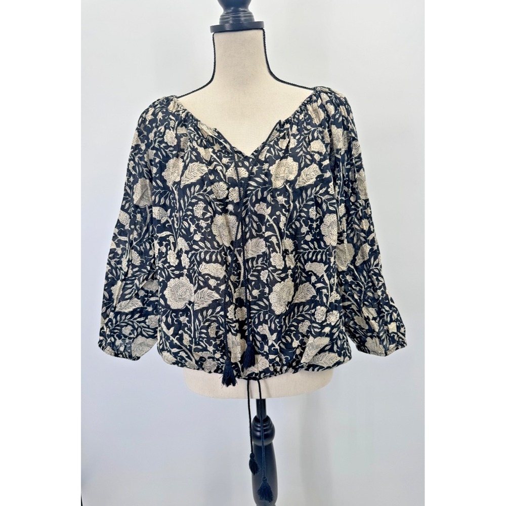 Ralph Lauren Denim & Supply RL Boho Floral Peasant Top Large Tassels Cinch Waist